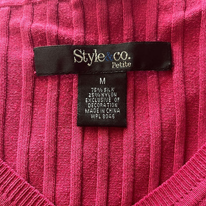 Style & Co Womens Petite PM Silk Blend Pink Sweater V Neck Sequins