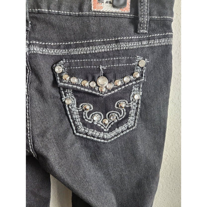 Saza Jean Co Juniors Sz 9 Skinny Jeans Gray Wash Flap Studded Pockets