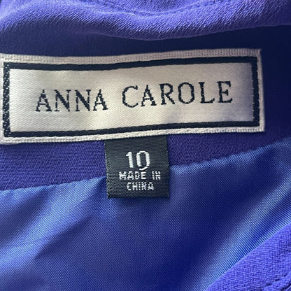Vintage Anna Carole Womens Sz 10 Solid Blue Knee Length Dress Long Sleeve