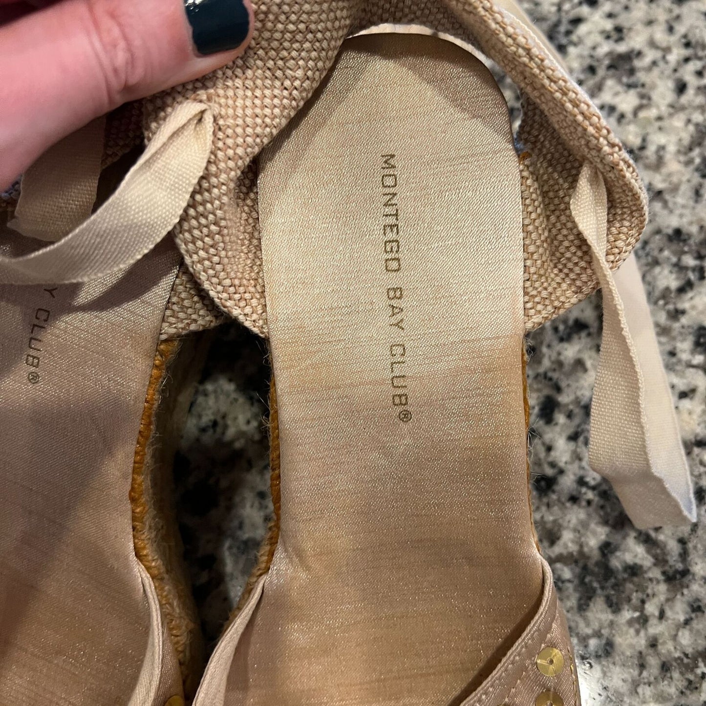 Montego Bay Club Womens Sz 11 Espadrill Wedge Shoes Embroidered Strappy