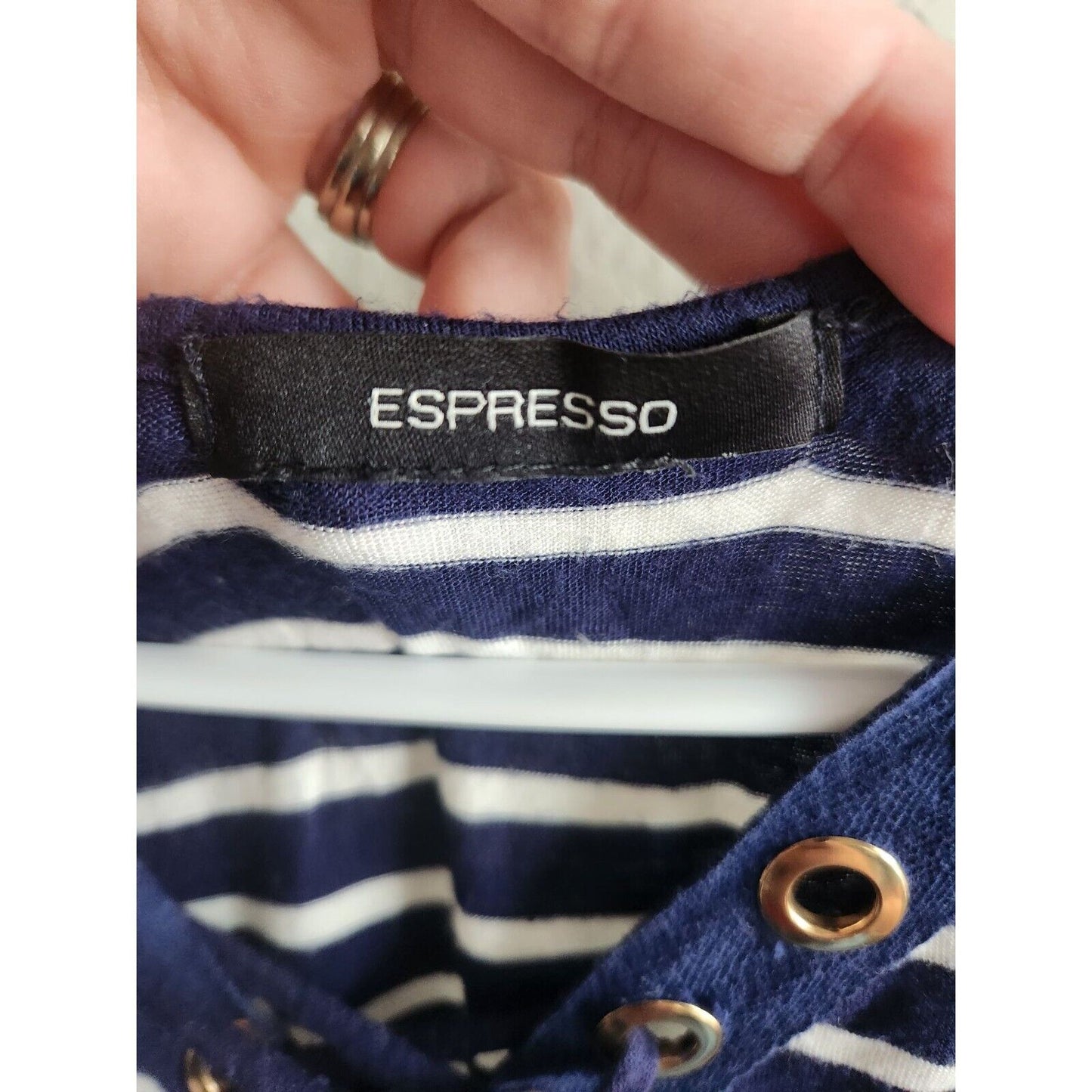 Espresso Sz M Jersey Knit Sleeveless Maxi Dress Navy Blue White Striped