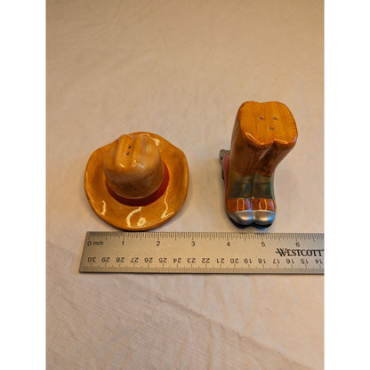 Vintage Salt and Pepper Shaker Set 1950s Hand painted Cowboy Boot and Hat