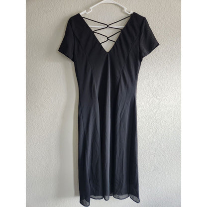 Vintage DJ Summers Womens Sz 10P Petite Midi Dress Black Beaded Formal