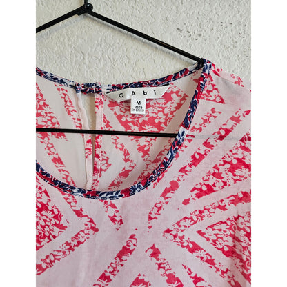 CABI Style #732 COQUETTE TOP Red/White/Blue GEOMETRIC PRINT Chiffon Blouse Sz M