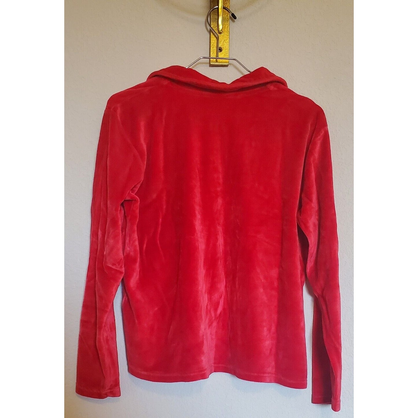 New York & Company Womens Sz L Long SLeeve Collared Red Shirt Velvet