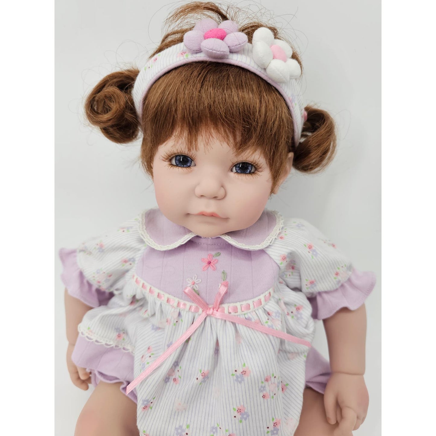 Adora Realistic Reborn Baby Doll Auburn Hair Blue Eyes Purple Outfit