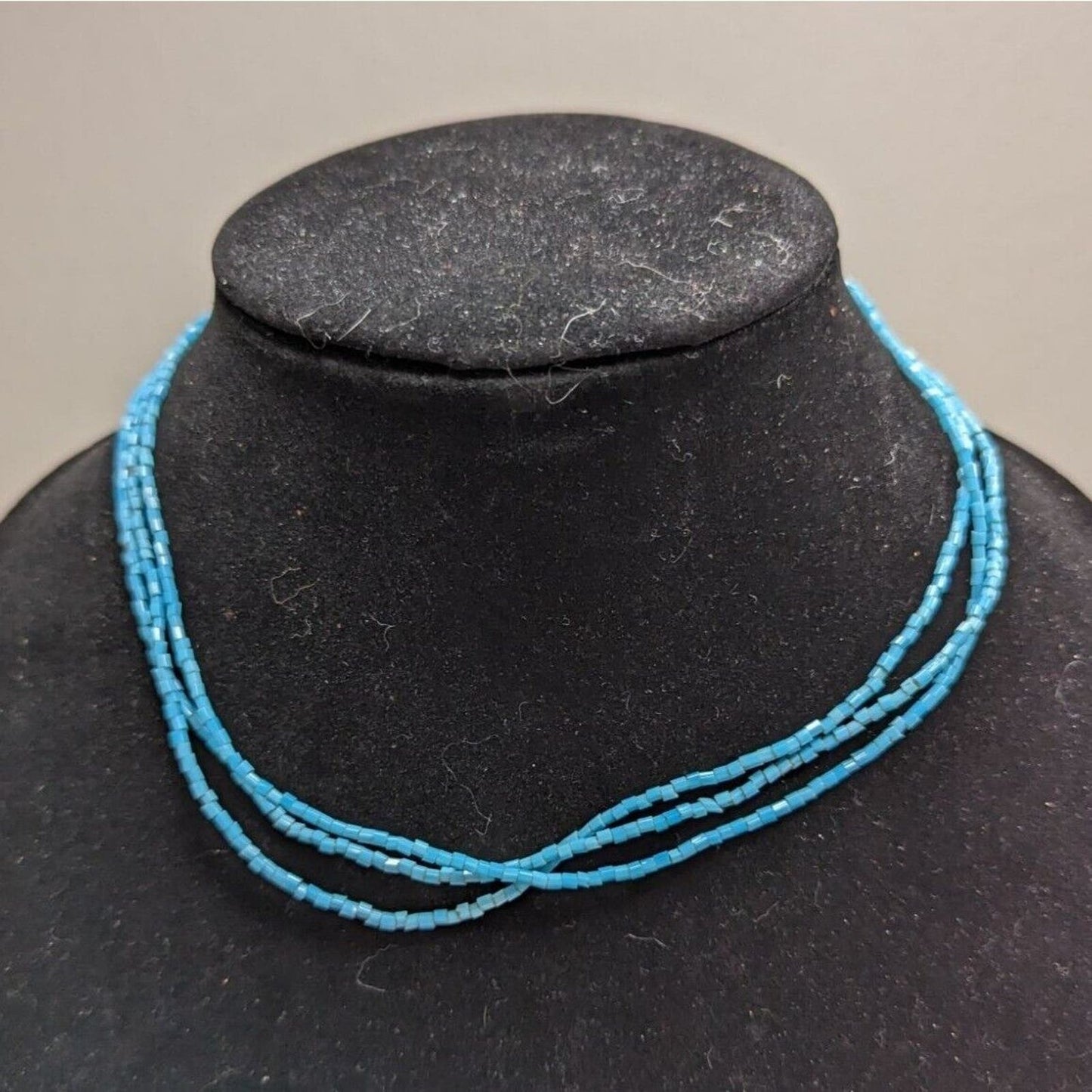 Vintage Mid Century 3 Strand Seed Bead necklace Bright Blue