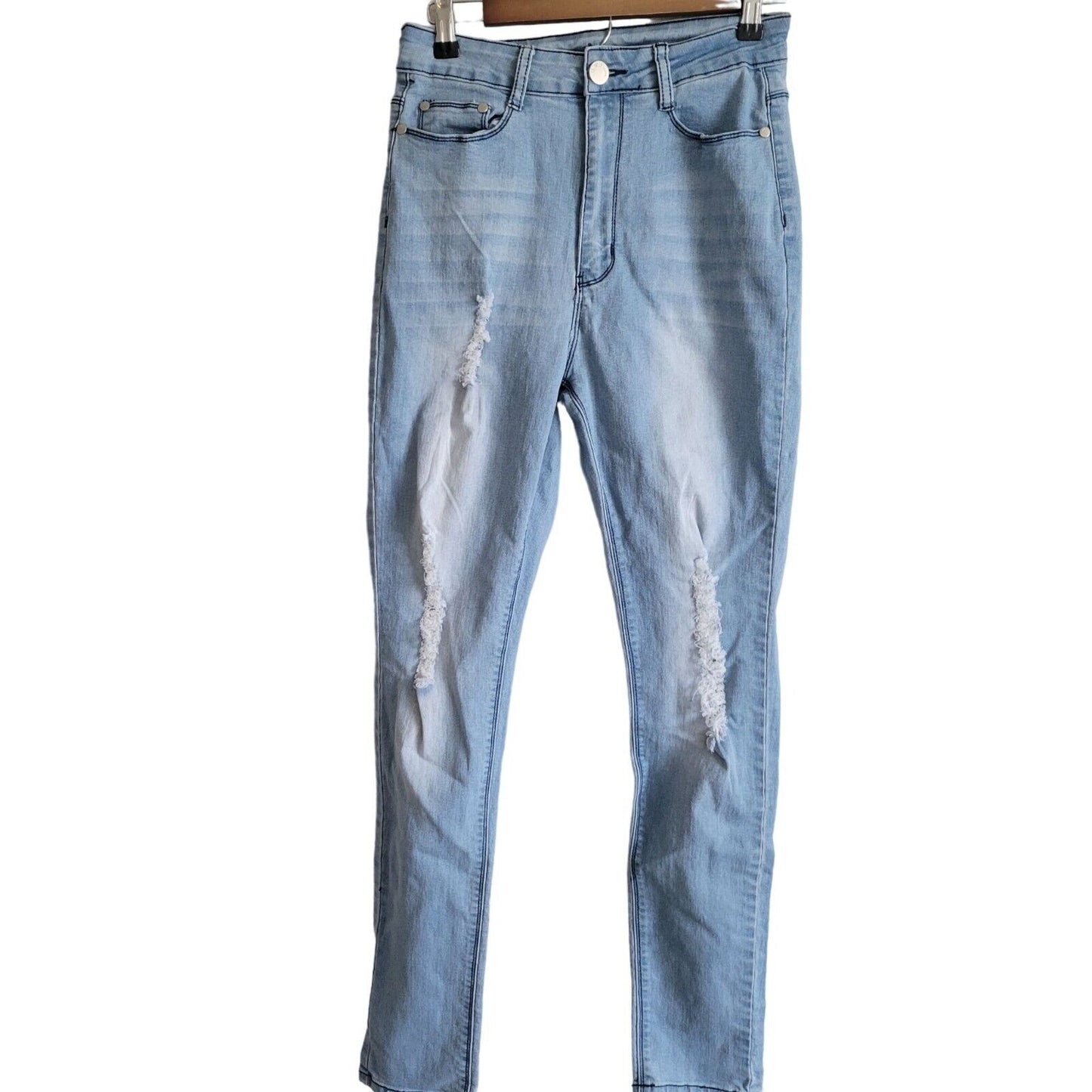 UWJ Juniors Sz 11 Ultra High Rise Light Wash Distressed Skinny Blue Jeans