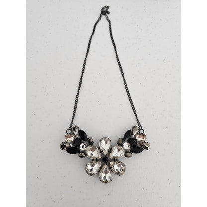 Vintage Y2K Statement Piece Formal Necklace Floral Rhinestones White Black