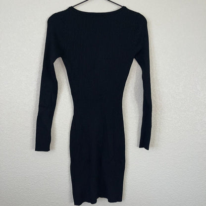 Vintage Y2K Say What Womens Sz M Fitted Black Dress Ribbed Long Sleeve