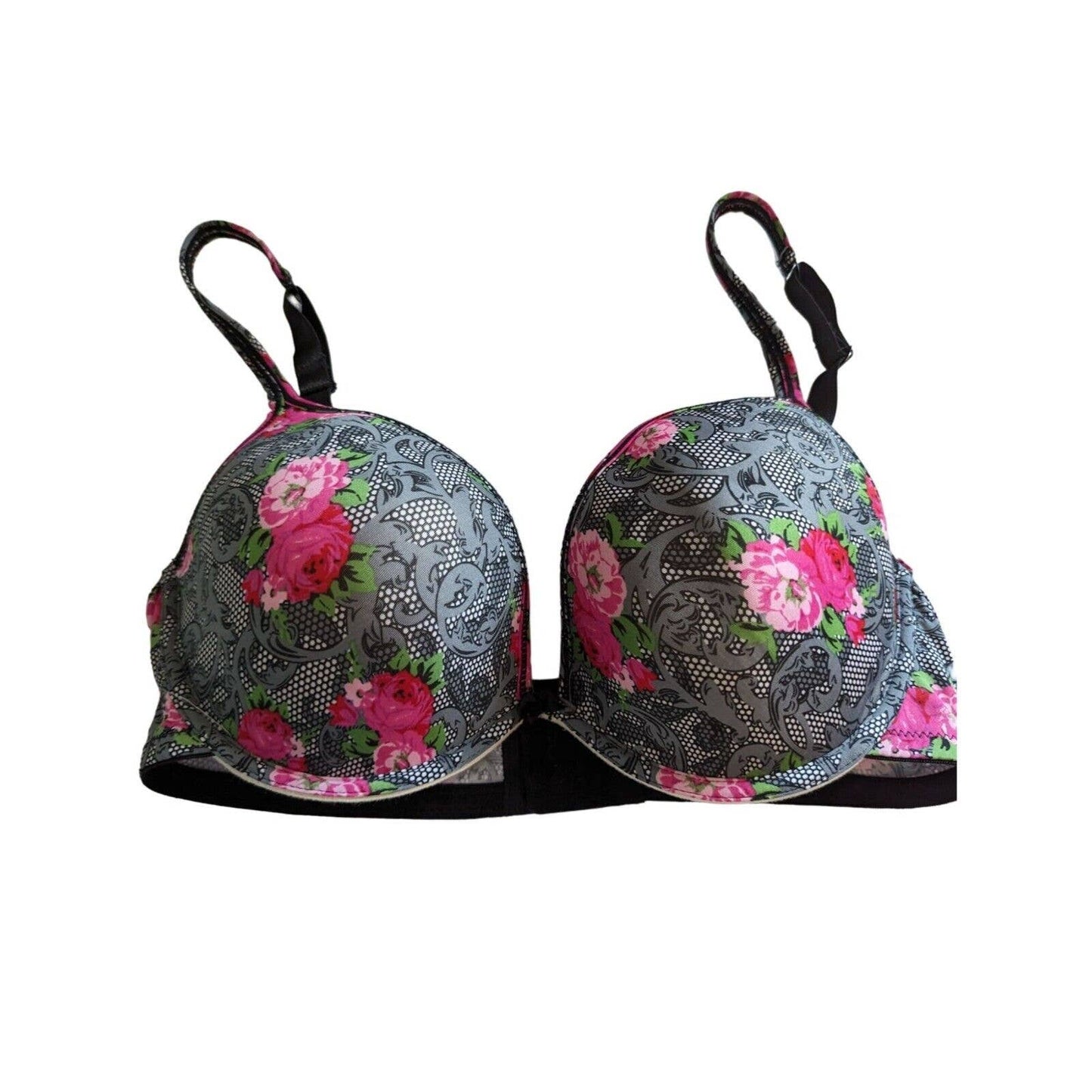 Sophie B Womens Sz 38DD T Shirt Bra Black and Pink Floral