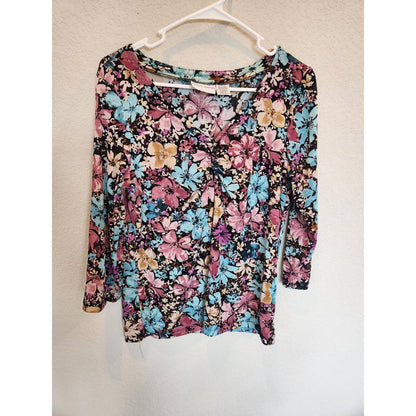 Jaclyn Smith Womens Sz M 3/4 Sleeve T Shirt Bright Floral