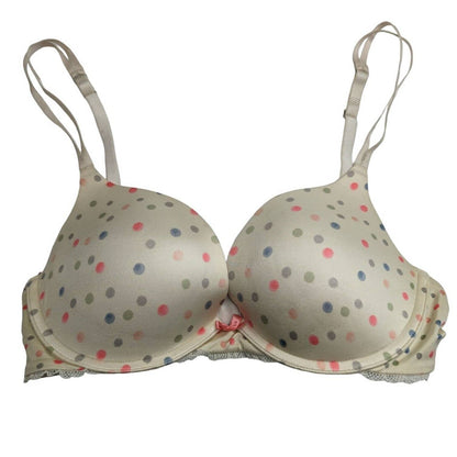 Aerie Womens Sz 34C Brooke Padded Push Up Bra Beige Polka Dot