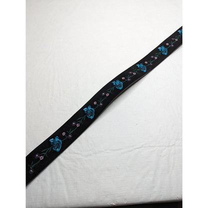 Hot Topic Womens Sz L Black Velvet Belt Embroidered Flowers