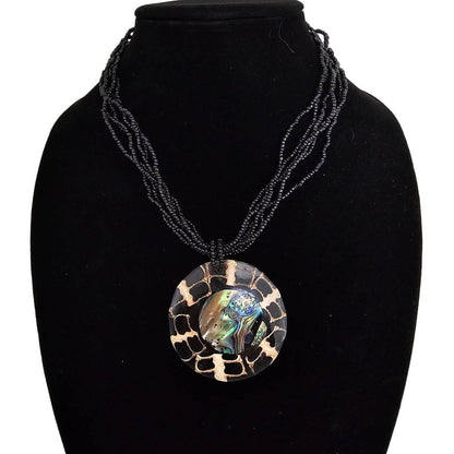 Vintage 1990s Statement Piece Multi Strand Pendant Necklac Black Mother of Pearl