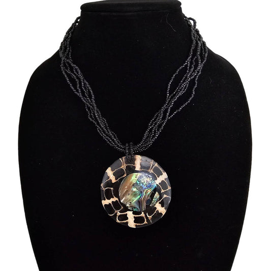 Vintage 1990s Statement Piece Multi Strand Pendant Necklac Black Mother of Pearl