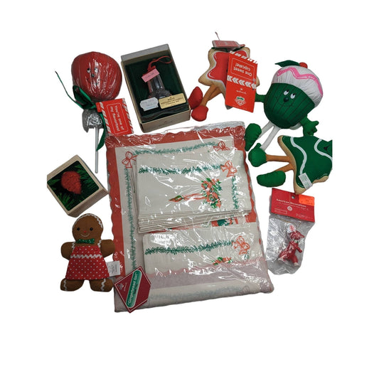 Lot of Vintage 1980s Christmas Decorations Placemat Ornament Plush