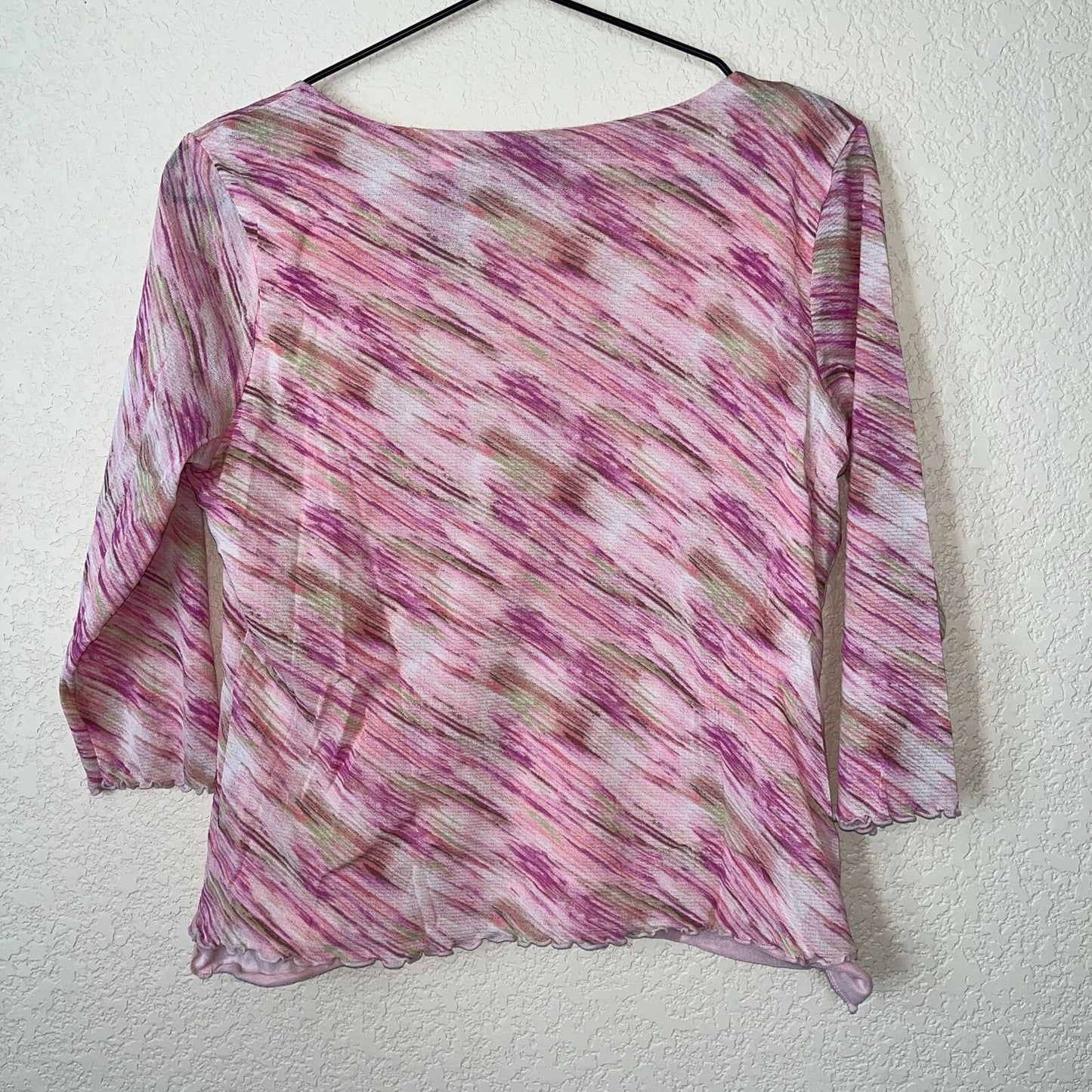 JH Collectibles Womens Sz L Pink V Neck Blouse Nylon Vintage