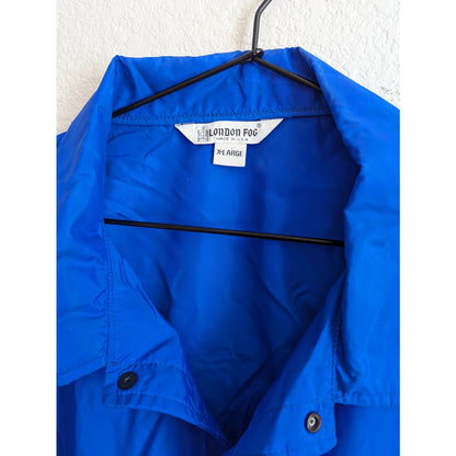 Vintage London Fog Mens Sz XL Snap Front Windbreaker Jacket Blue Nylon