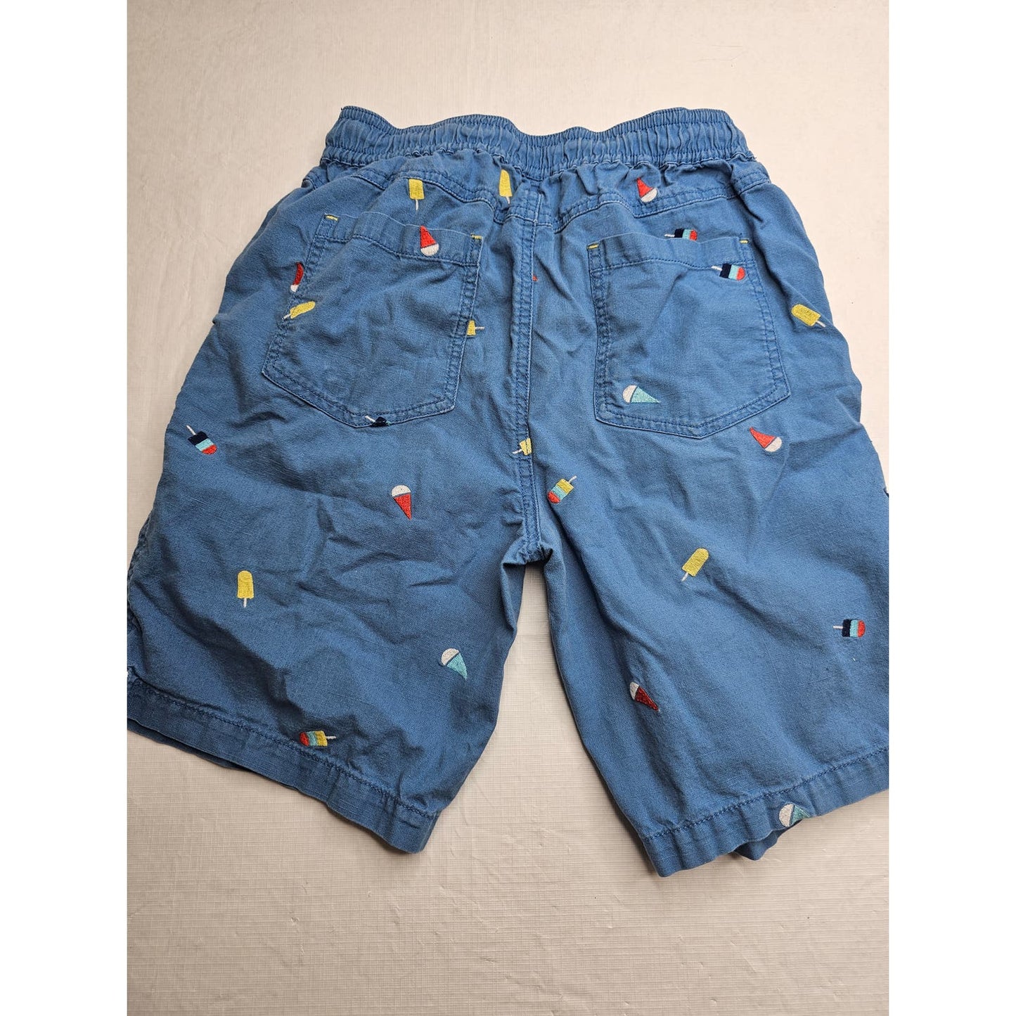 Boden Boys Sz 13 L Pull On Shorts Summer Popsicle Ice Cream Embroidered Blue