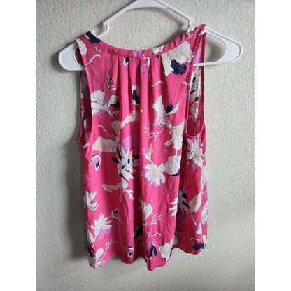 Elaine Rose Womens Sz M Sleeveless Blouse Pink White Floral