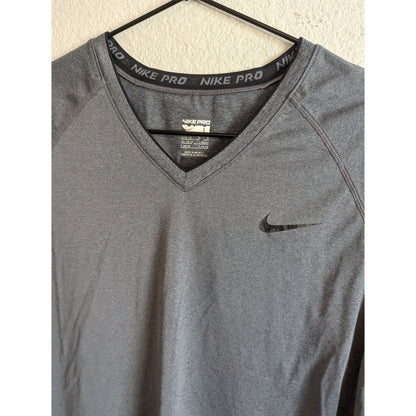 Nike Pro Womens Sz L Short Sleeve Compression T Shirt Gray V Neck