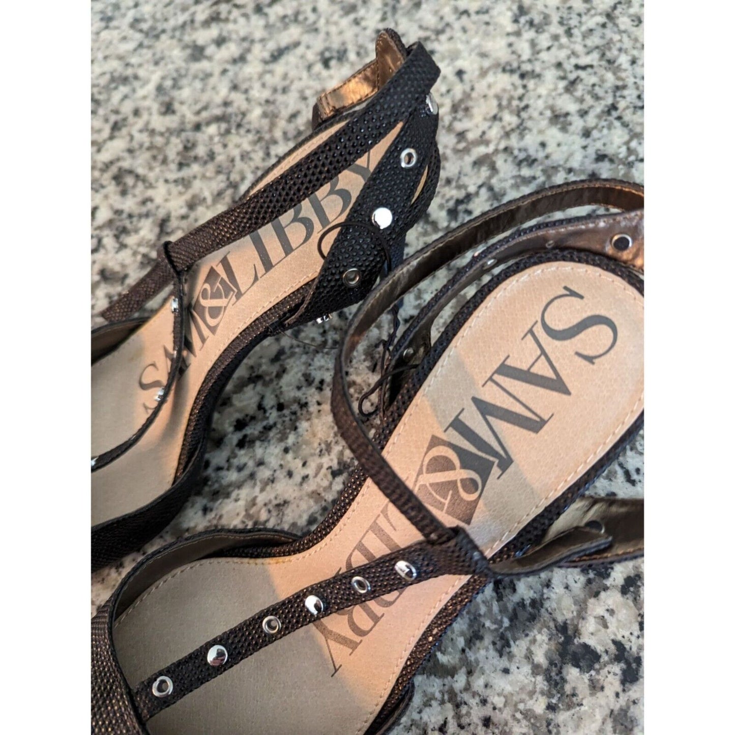 Sam & Libby Womens Sz 9.5 Pointed Toe HHeels Black w/ Silver Studded