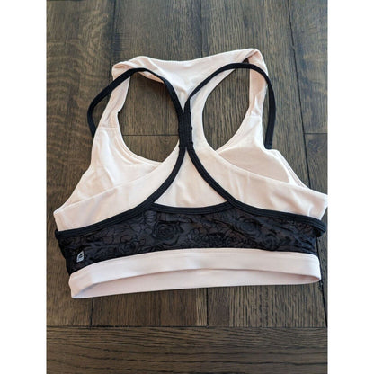 Fabletics Womens Sz S Sports Bra White w/ Black Lace Overlay