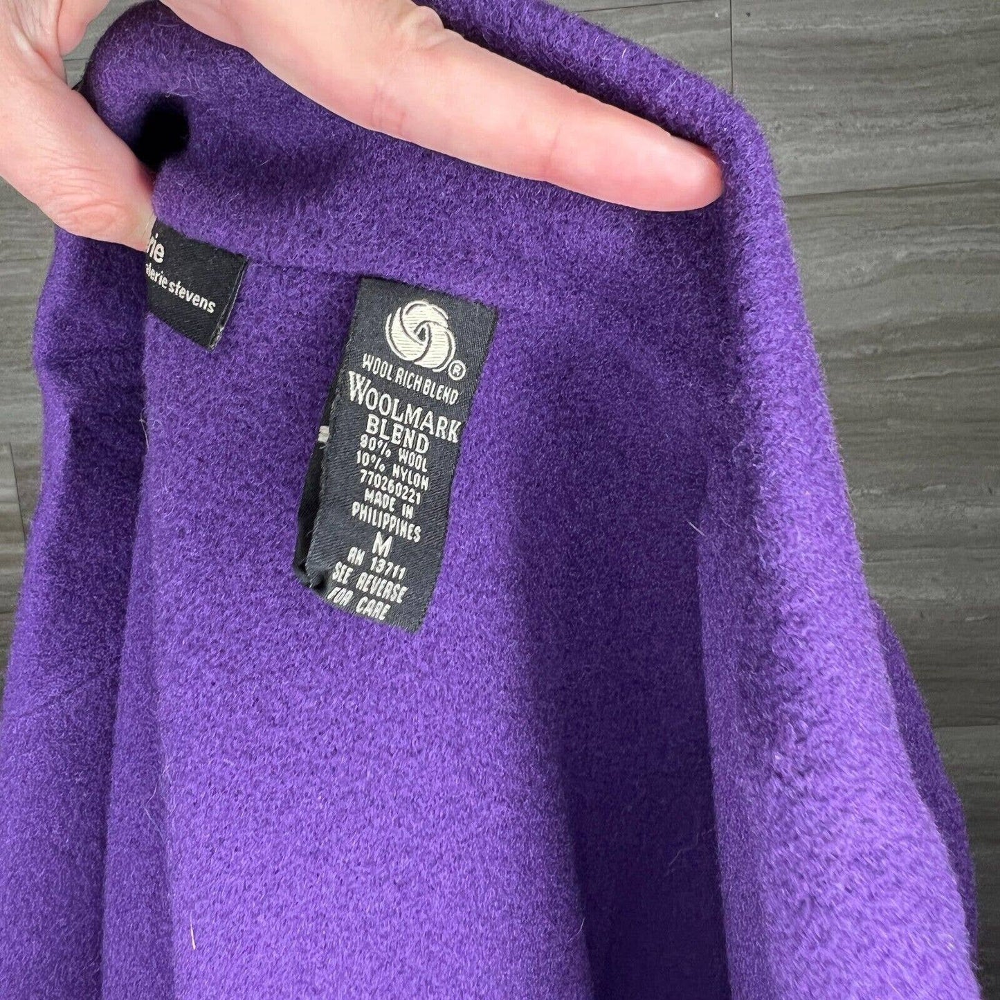 Valerie Stevens Womens Sz M Wool Blend Open Front Hip Length Coat Purple