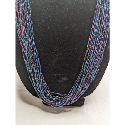 Vintage Mid Century Seed Bead Multi Strand Necklace Purple Metallic