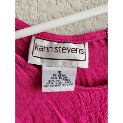 Karin Stevens Womens Sz 12 Bright Pink Maxi Dress Sleeveless Summer Vintage