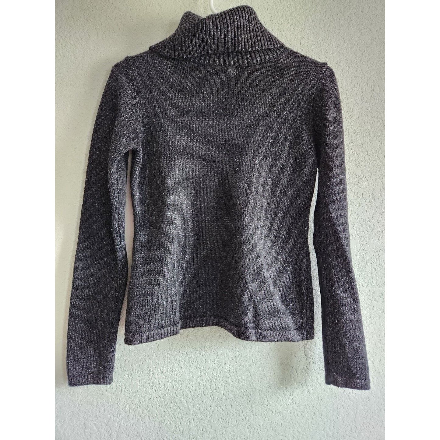 Vintage Womens Sz M Black Metallic Weave Turtleneck Sweater