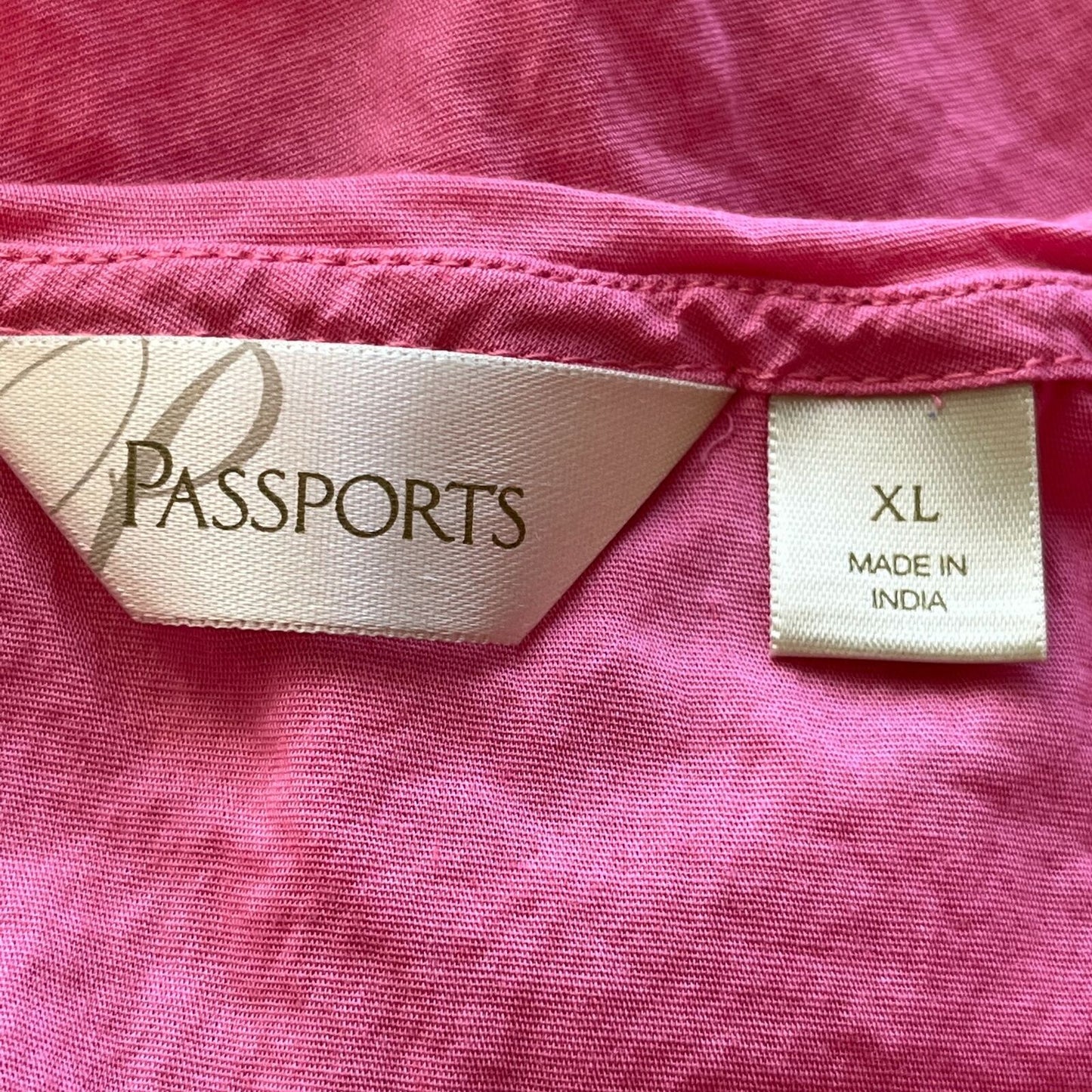 Passports Womens Sz XL Long Sleeve Cotton Blend Shirt Ruffled Neckline Pink