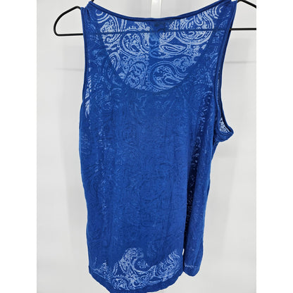 H&M Womens Sz M Semi Sheer Burnout Tank Top Blue Paisley Print