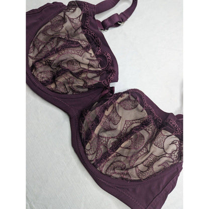 Masquerade Lingerie Womens Sz 36DD Oral Demi Bra Dark Purple Beige