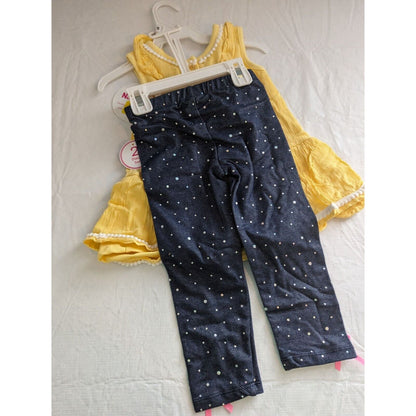 Nanette Lepore Kids Baby Girls Sz 24M Outfit Set Yellow Shirt Leggings