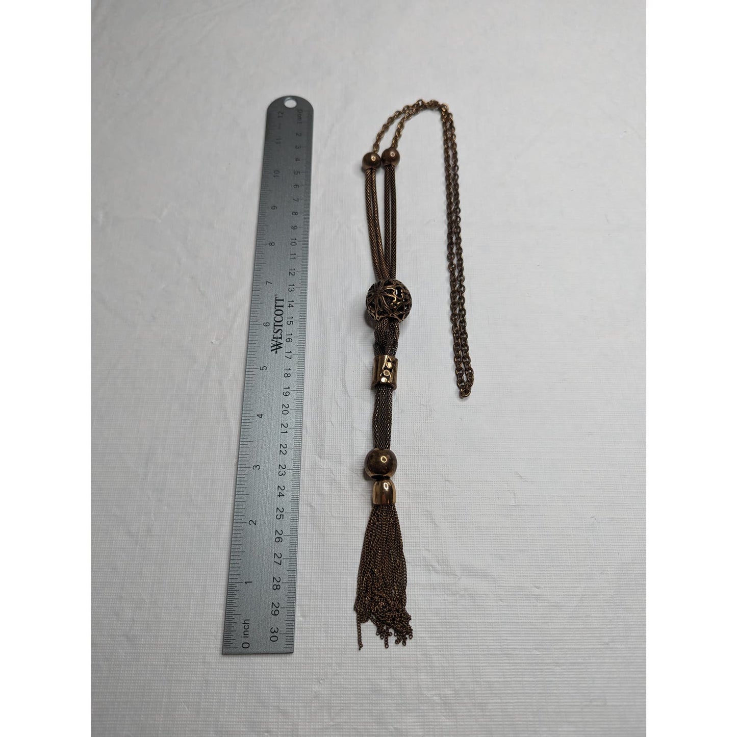 Vintage 1970s Dark Gold Chain Necklace w/ Long Tassel pendant