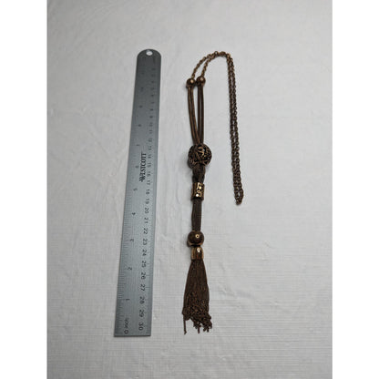 Vintage 1970s Dark Gold Chain Necklace w/ Long Tassel pendant