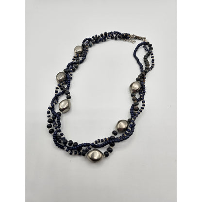 Cintage Y2K Braided Seed Bead Necklace Blue and Silver Tone Beads