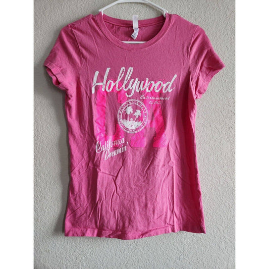 Hollywood California Womens Sz M Short Sleeve Pink T Shirt Bella Vintage