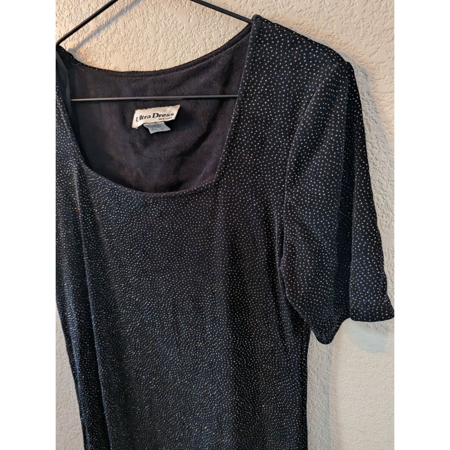 Vintage 1990s Ultra Dress New York Sz 14 Knee Length Black Glitter Dress