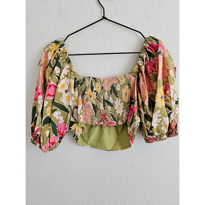 Dress Forum Los Angeles Womens Sz S Crop Top Floral Tropical Balloon Sleeve