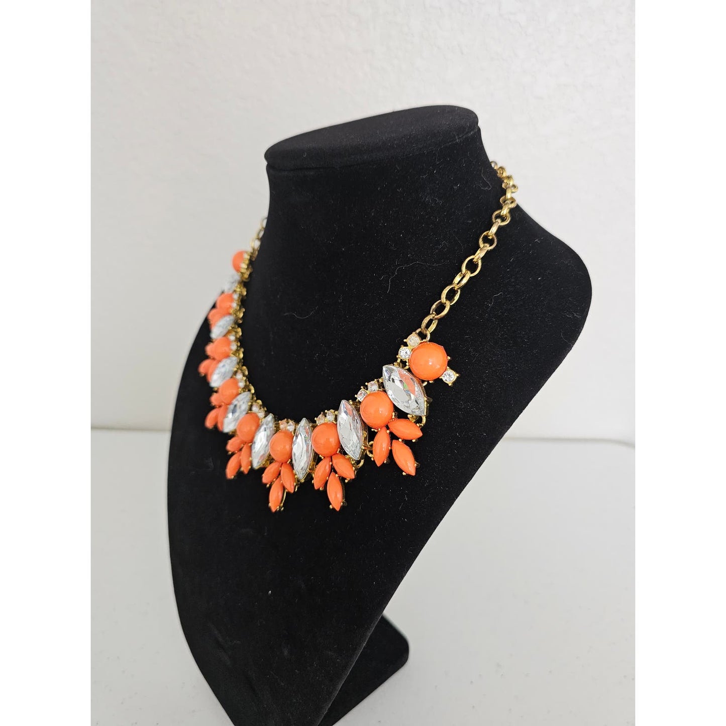 Vintage Orange Crystal Burst Drop Statement Piece Bib Necklace