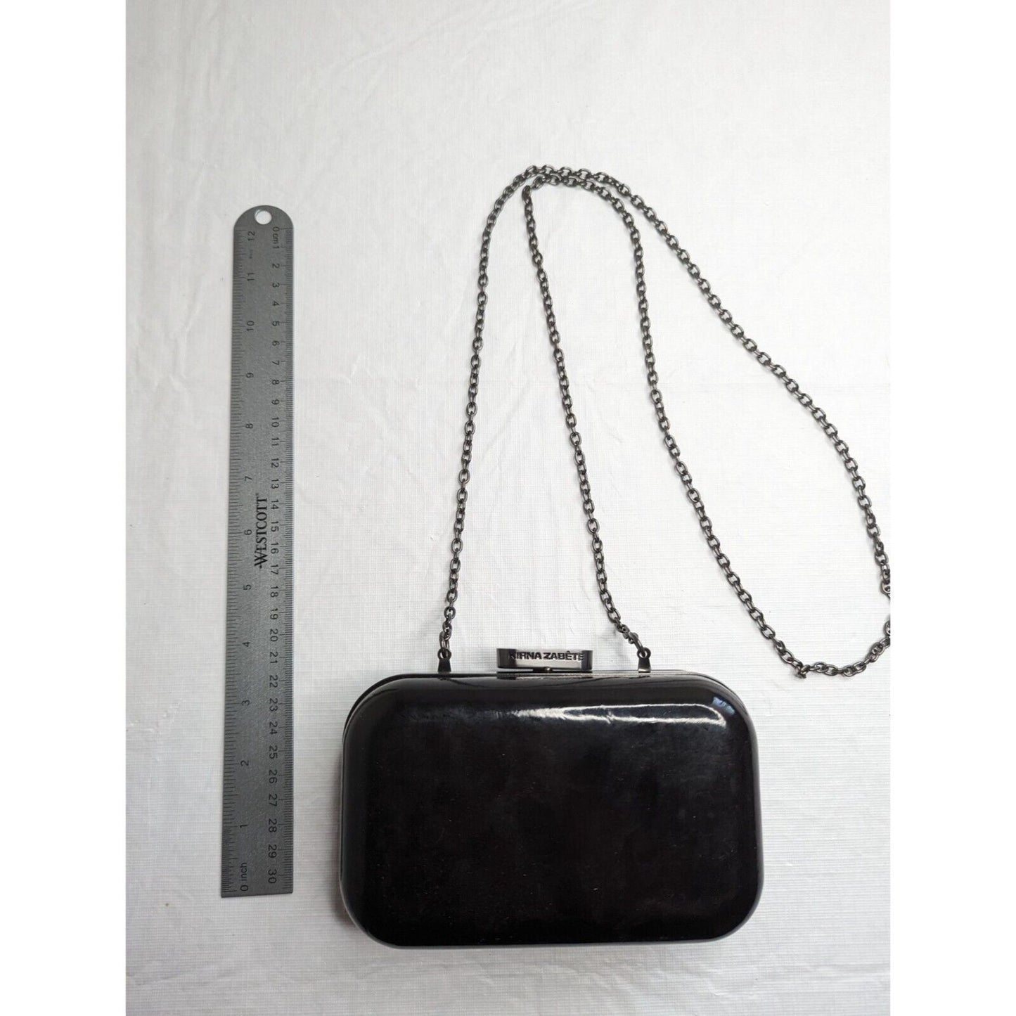 Kirna Zabete At Target Clutch Purse - Black Patent Hard Case Chain Strap