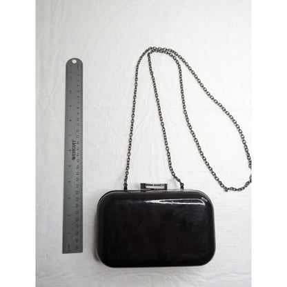 Kirna Zabete At Target Clutch Purse - Black Patent Hard Case Chain Strap