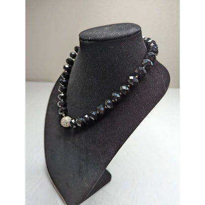 Vintage Y2K Magnetic Choker Necklace Black Beaded Rhinestone