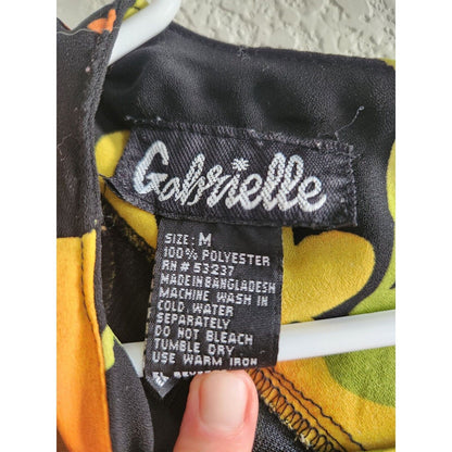 Vintage 1990s Gabrielle Womens Sz M Maxi Dress Bright Floral Yellow Orange
