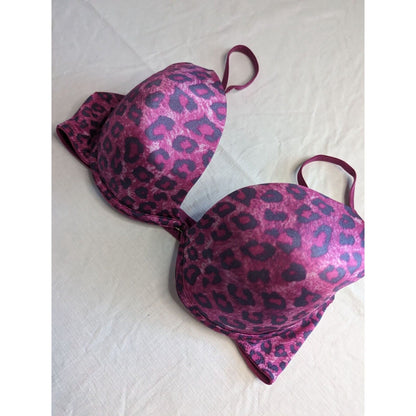 Vintage 1990s Vassarette T Shirt Bra Sz 36C Purple Leopard Print