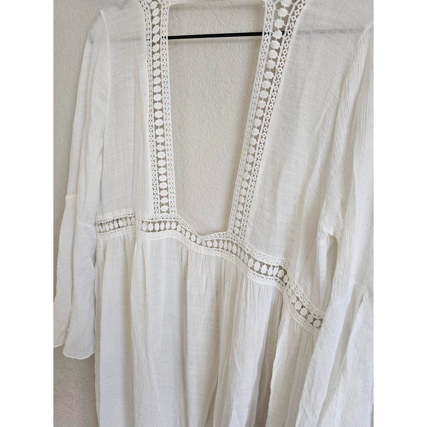 Cupshe Womens OS One Size Swimsuit Coverup White Gauzy Boho Tie Front