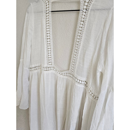 Cupshe Womens OS One Size Swimsuit Coverup White Gauzy Boho Tie Front